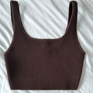 Aritzia Babaton Brown Sculpt Knit Squareneck Cropped Tank Top